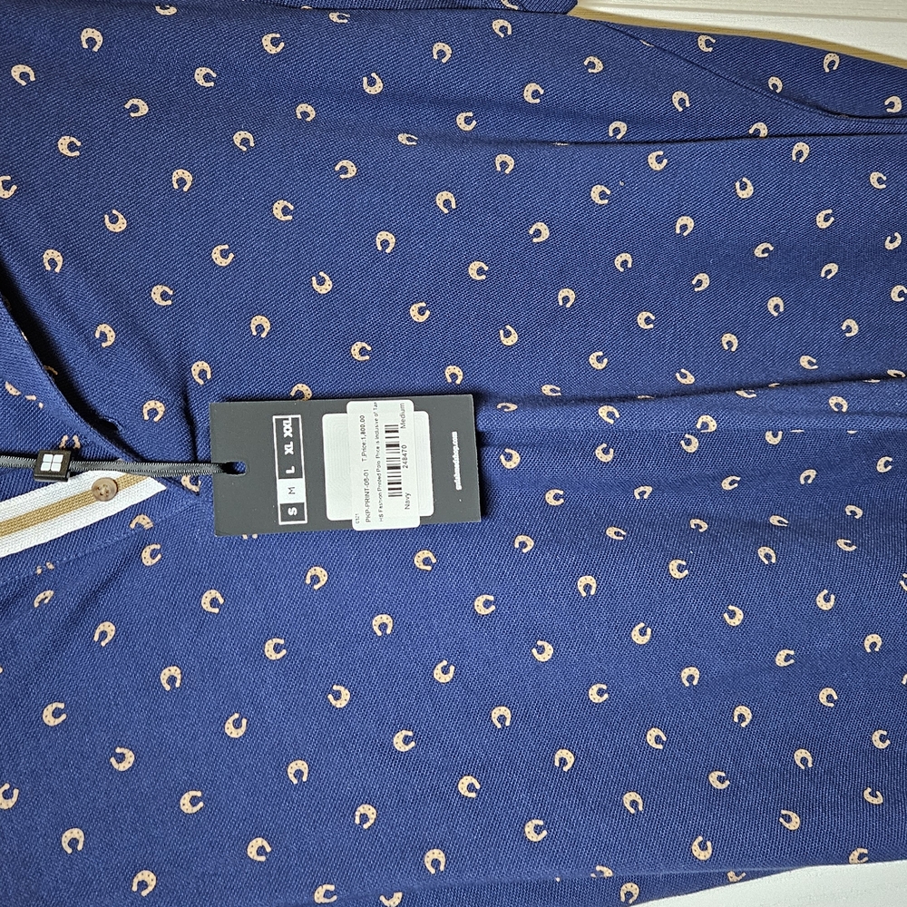 Chic Navy Blue Patterned Polo Mens New With Tags M .